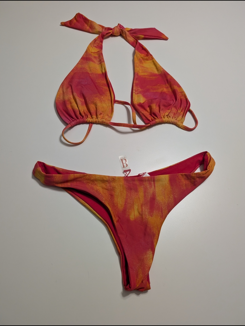 B Swim Tie-Back Bikini Set in Sunset Orange & Pink